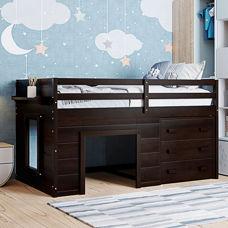 Lit mezzanine avec armoire et tablette ANCIEN SKU: LPAAP, Tanné