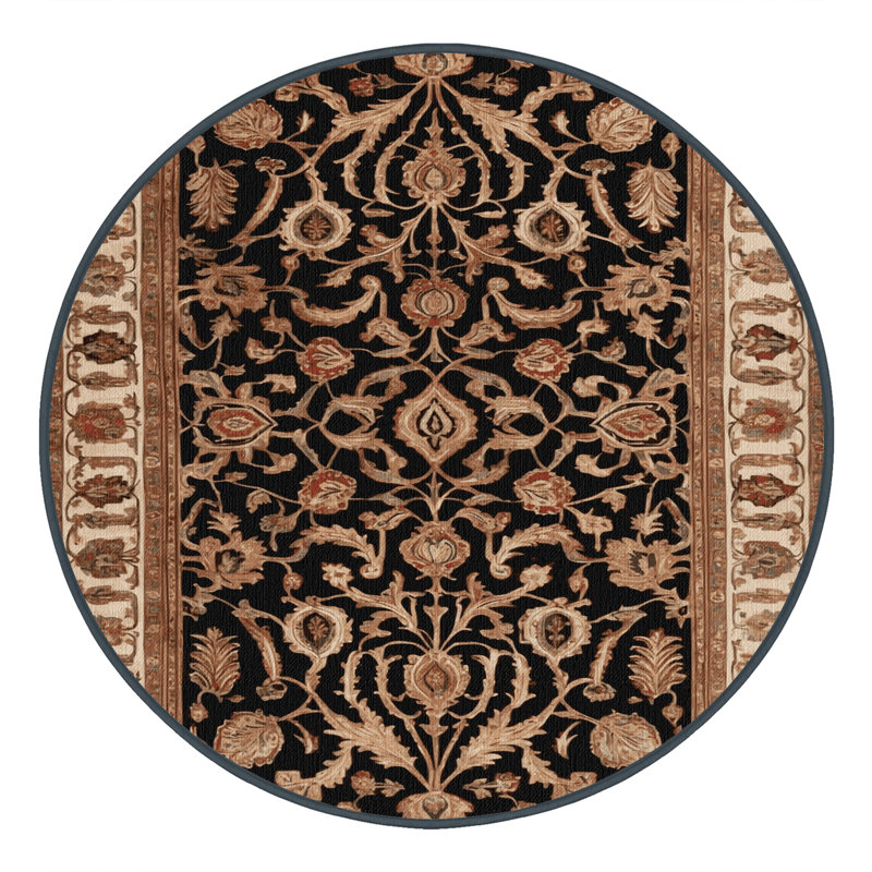 Machine Washable Persian Brown Area Rug, Round 4'