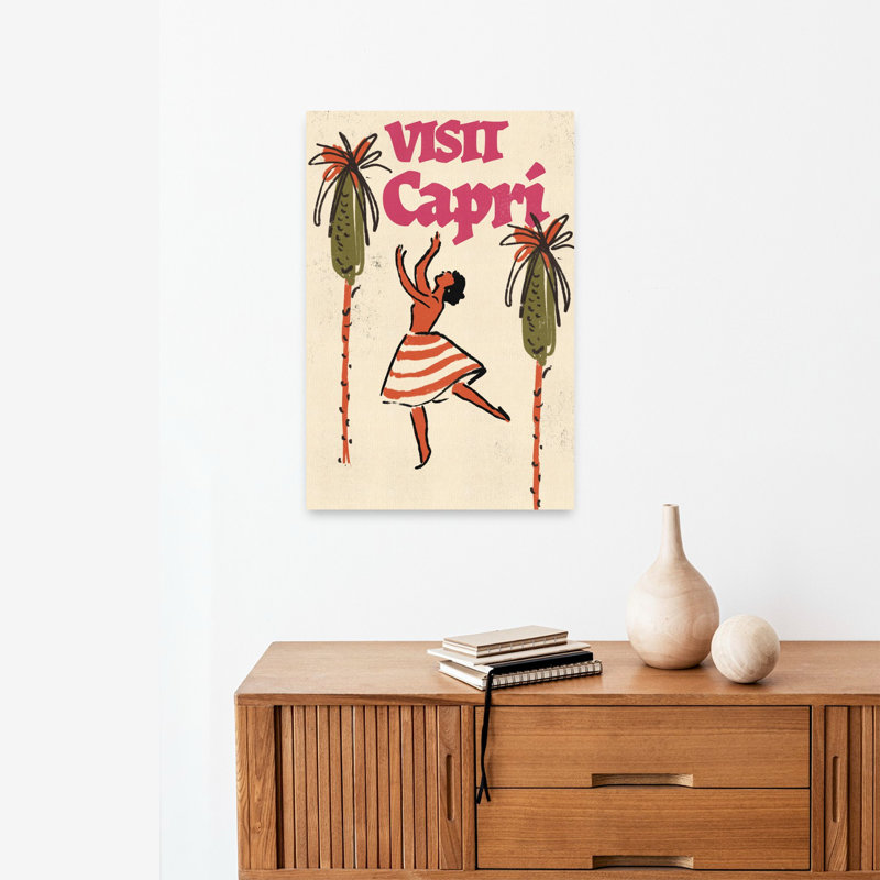 Joyeux Capri, danse classique, rétro, palmier rétro, art mural tropical, H 24 po x l 16 po