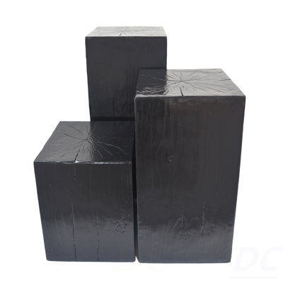 Retro Natural Style Side Table Set ,Stackable End Tables,Square-Column MGO Side Table For For Living Room, Bedroom, Office, Black Color, Table