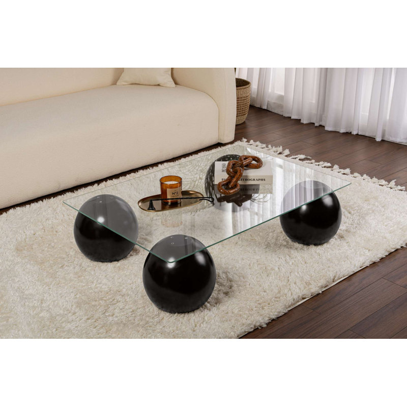 Modern Coffee Table with Tempered Glass Top, Black & Transparent, 43.3 x 11.8 x 29.5 inches | 100% Tempered Glass (0.24 inches Thick) & Polyurethane Casting Legs | Sleek Design for Contemporary Living Spaces