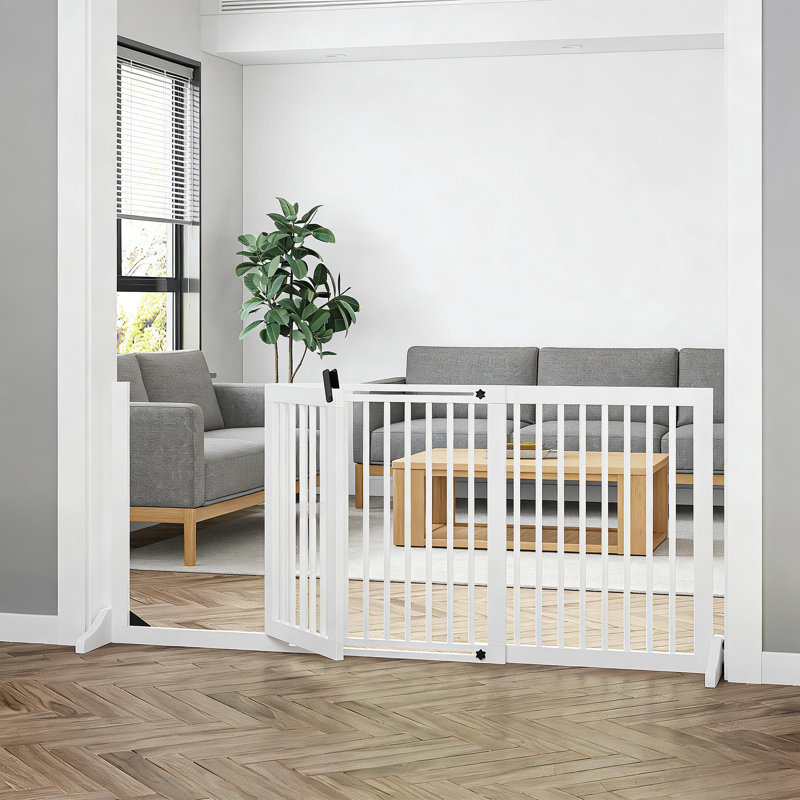 Pet Gate,Wooden Pet Gate,Freestanding Pet Gate, Brown