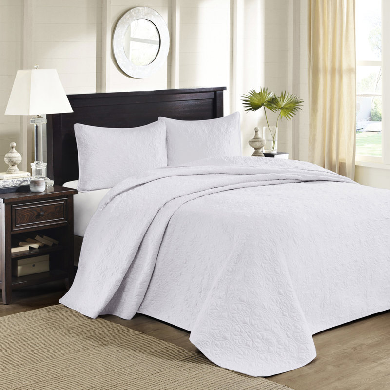 Couvre-lit réversible blanc Queen - Grand format avec motif de couture classique - Garnissage en coton prélavé - Taies d'oreiller incluses - Décoration envoûtante pour une nuit de détente - 2 inclus