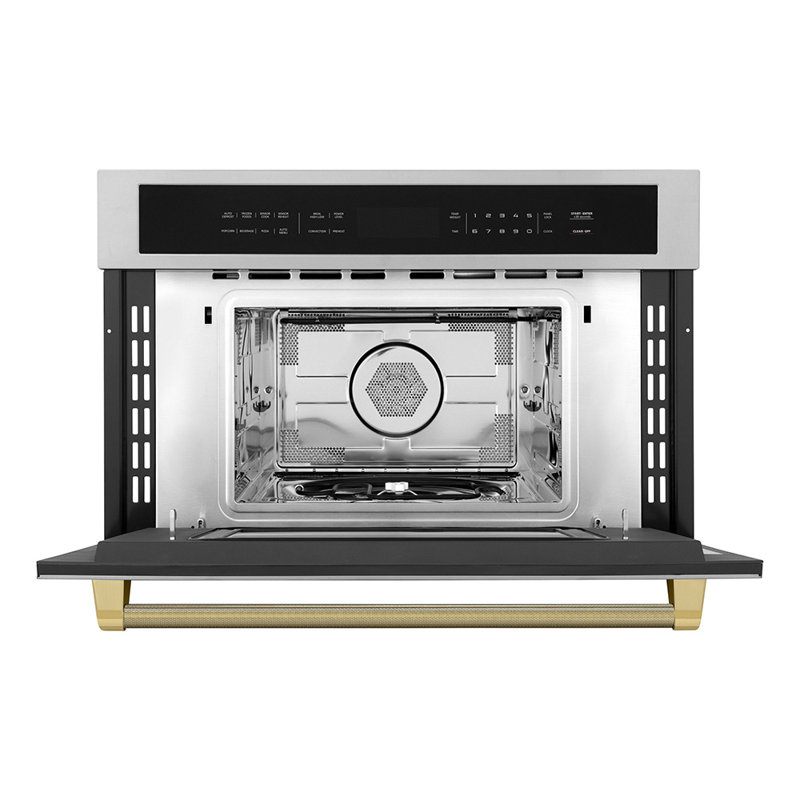 ZLINE Autograph 30 in. Microwave Drawer in Stainless Steel and Polished Nickel Helix Handle, Gold