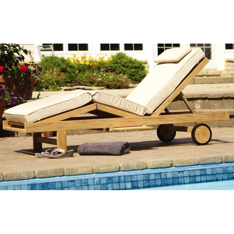 Quincy Outdoor Teak Chaise Lounge, Canvas Natural Sunbrella® Canvas