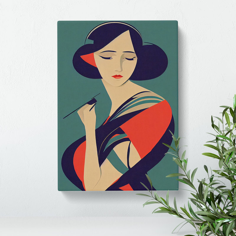 Woman In Art Deco No.3 - Wrapped Canvas Painting, 50cm H x 35cm W x 3cm D