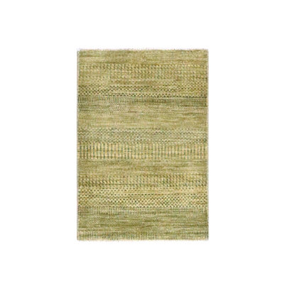 Tapis écru brun 2 pi x 3 pi, motif d'herbe moderne, laine avec touche de soie, noué à la main, ton sur ton, luxuriant et moelleux, tapis, échantillon, tapis oriental