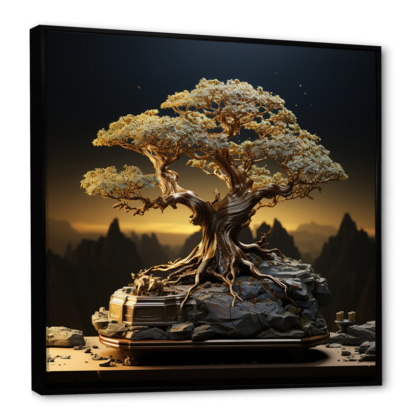 " Bonsai Maple Tree II ", 16" H x 16" W x 1" D, Black Floater Framed