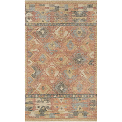 Tapis tissé à la main en laine / coton Elan tissé à la main en rouge clair / beige
