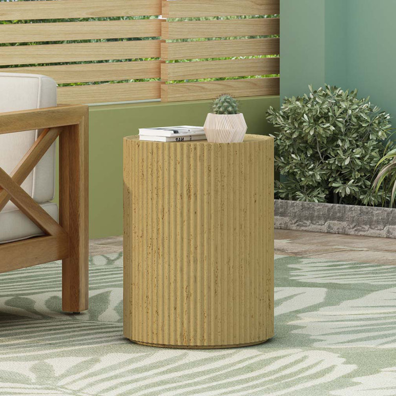 Table d'appoint cylindrique MGO, texture semblable au bois, couleur brun antique