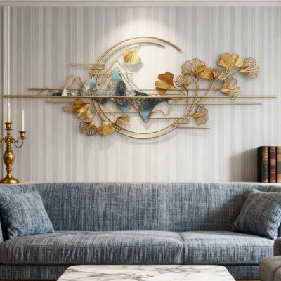 70 Inch Large Metal Wall Art Abstract Ginkgo Leaf Wall Decor, Oversized Mountain Ginkgo Biloba Wall Sculpture for Home Decor