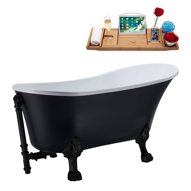 63" Streamline Clawfoot Soaking Acrylic Bathtub With Drain, Clawfeet, and Bamboo Tray, Matte Oil Rubbed Bronze