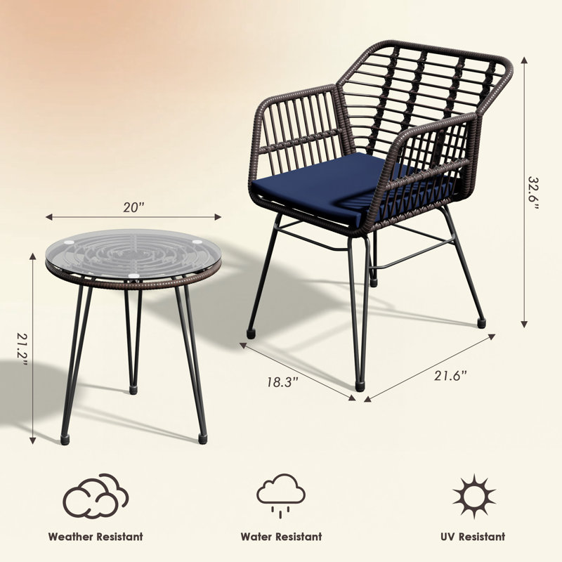 Outdoor Patio Chair With Cushions, Navy