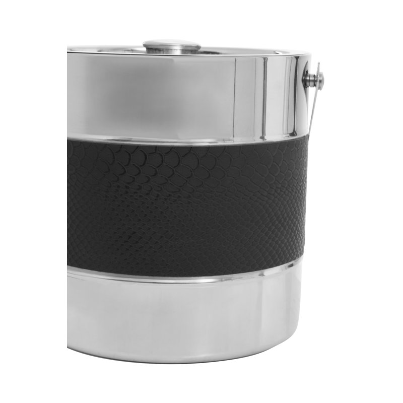 Aldrin Silver Finish Ice Bucket With Tongs, Black/Silver