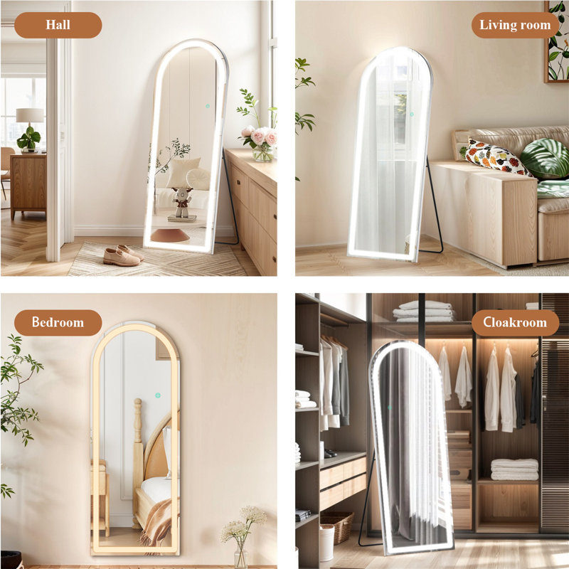 Miroir pleine grandeur avec lumières, miroir de plancher à DEL, miroir debout pour tout le corps, miroir suspendu