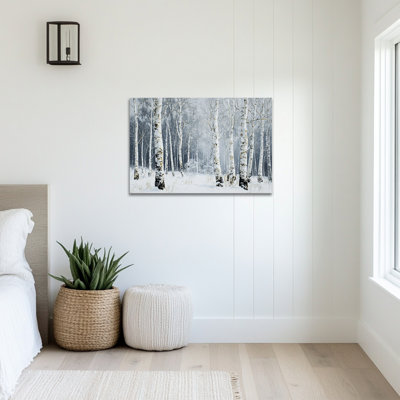 Large Aspen Scene Wall Art - Winter Birch Pictures Wall Decor, Nature-Inspired Forest Canvas Artwork for Bedroom, Serene Snowland Landscape Prints with Framed Pine Canvas Finish, 28×40 inches