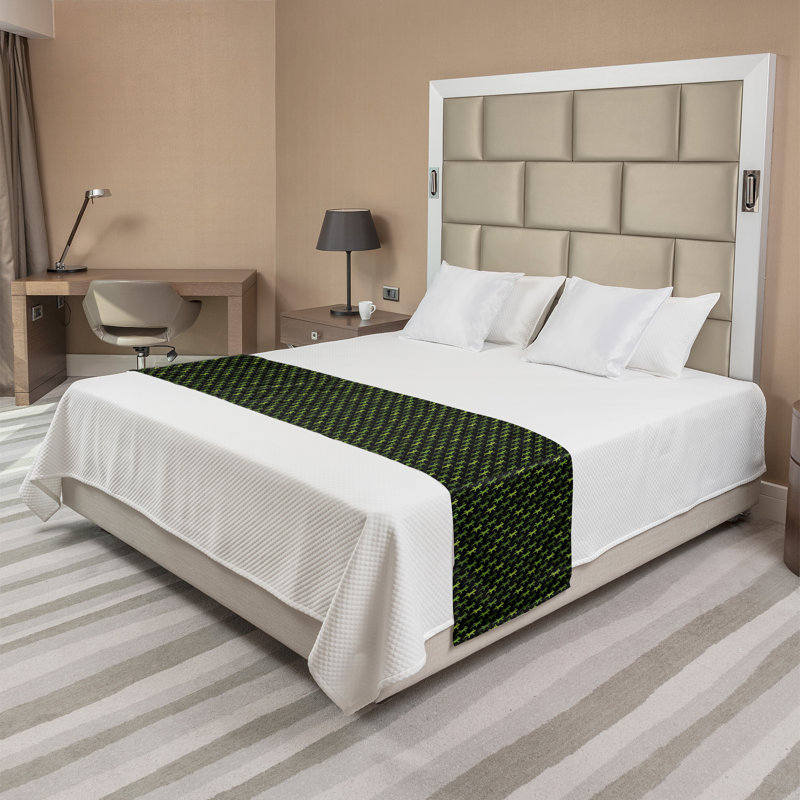 Chemin de lit Ambesonne Salamander Mini Reptiles répétitifs vert olive et gris anthracite, Très grand lit