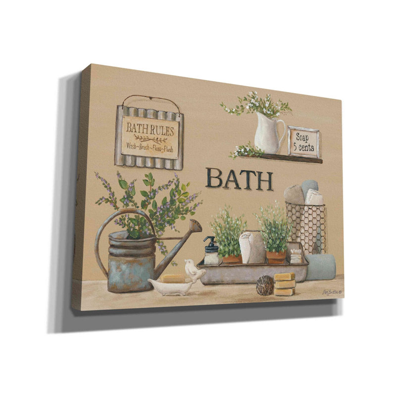 «Farmhouse Bath II» par Pam Britton, art mural sur toile, H 12 po x l 16 po x P 0,75 po