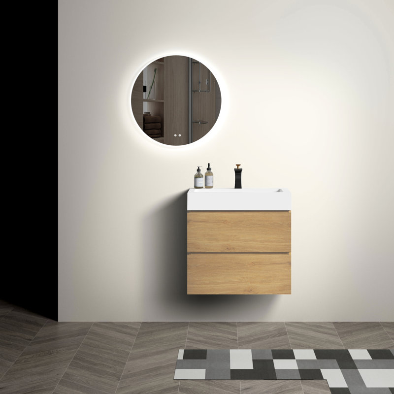 Commode murale de salle de bain - Chêne naturel 61 cm (24 po) - Rangement à chaussures décoratif et silencieux