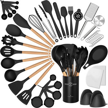 Kaluns Kitchen Utensils Set, 21 Piece Wood and Silicone, Cooking Utensils,  Dishwasher Safe and Heat Resistant Kitchen Tools, Black