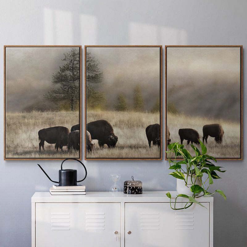 Ridge Grazing - Toile encadrée multi-pièces, H 24 po x l 48 po x P 2 po, Cadre noyer