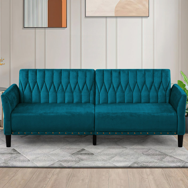 Wallasse 78'' Velvet Reclining Sleeper Sofa, Teal