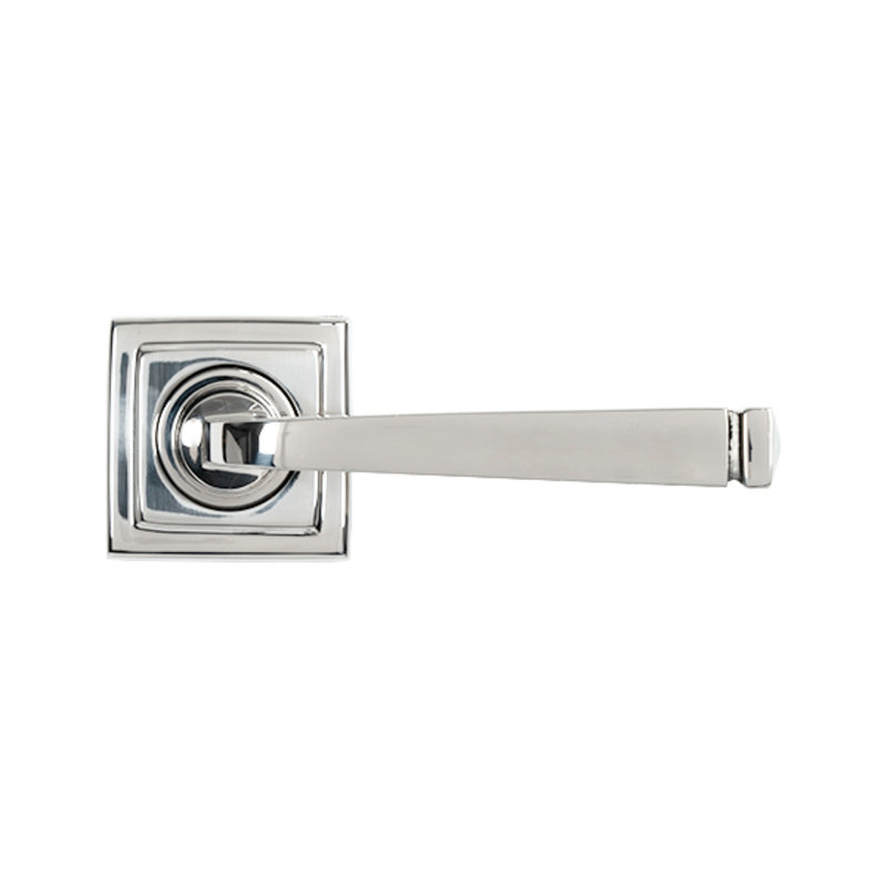 Polished Marine SS (316) Avon Round Lever On Rose Set (Square) - Unsprung, Polished Marine