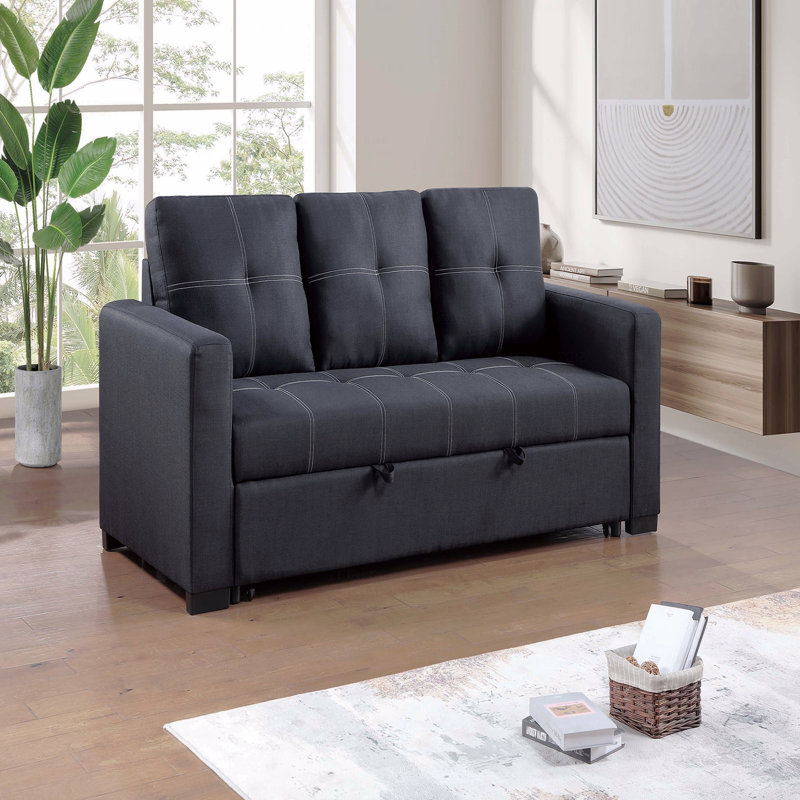 Canapé modulaire, canapé-lit, canapé-lit capitonné en polyfibre noir