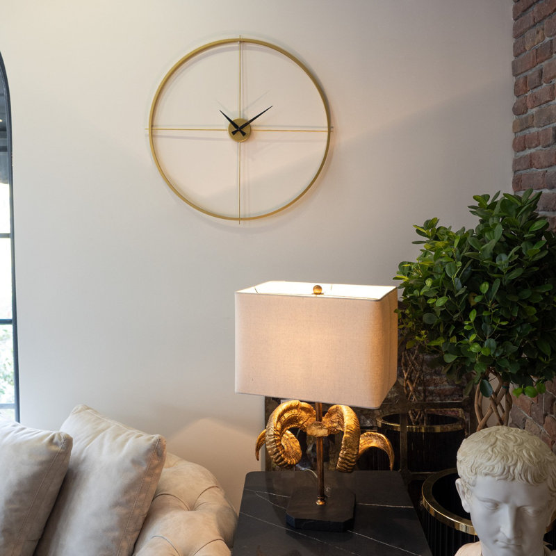 Elegant Decorative Metal Wall Clock, Gold Finish, 18.9 x 18.9 inches | 100% Steel Construction, Thickness: 0.16 inches | Silent Mechanism for Peaceful Living Spaces, Stylish and Functional Home Decor