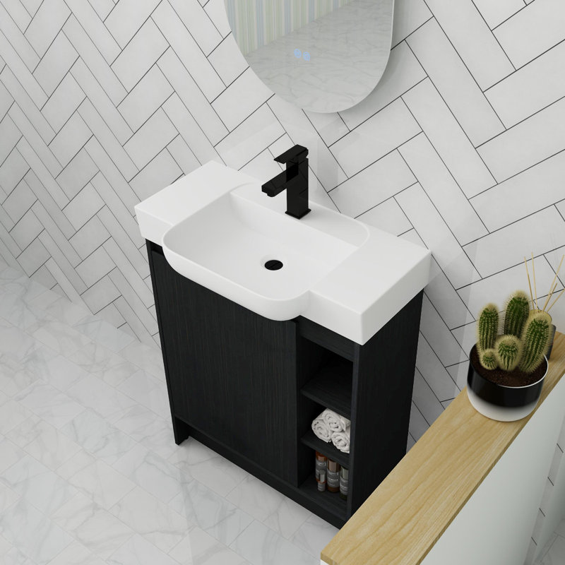 Meuble-lavabo autoportant de 28 po avec porte à fermeture douce, Noir