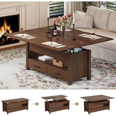 40" Convertible Coffee Table Lift Top - 3 in 1 Multi-Function Coffee Table with Drawers and Hidden Compartment, Converts to Dining Table for Living Room