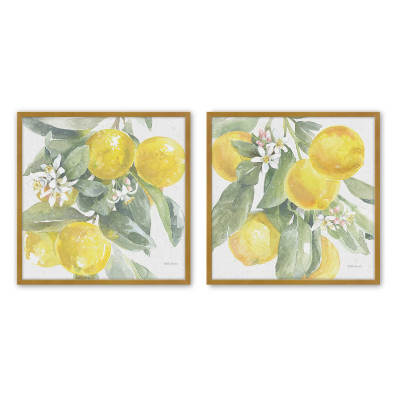 Ensemble de 2 impressions Lemon Grove Glow, 30 po x 30 po, Impression encadrée, Or poli