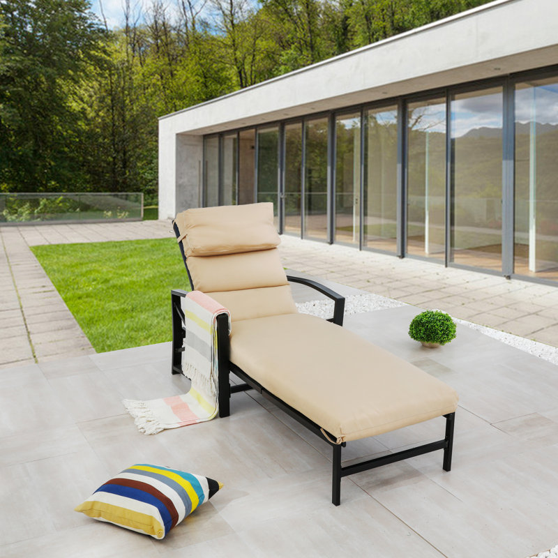 Chaise longue d'extérieur inclinable simple réglable avec coussin et coussin Speidel, Beige