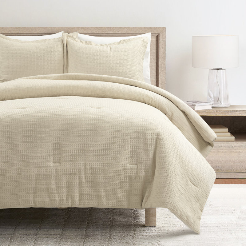 Bentwood Standard Cotton 3 Piece Comforter Set, King Comforter + 2 King Shams, Beige