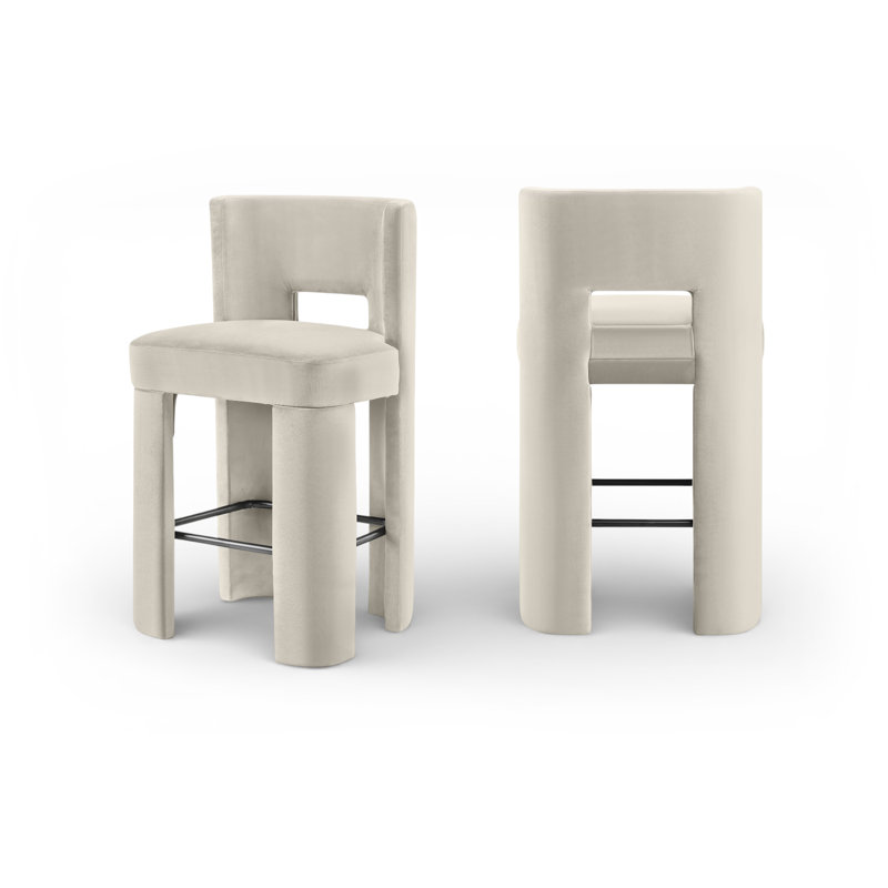 Tabouret de bar Zuno, Velours crème