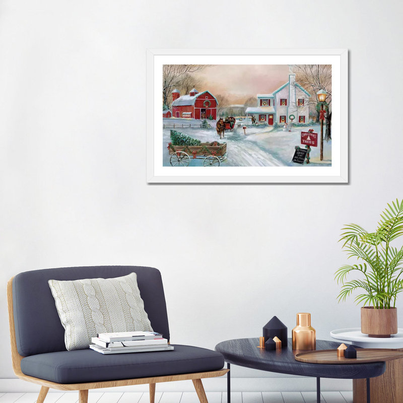 «Christmas Tree Farm» par Ruane Manning - reproduction d'art, H 32 po x l 24 po x P 1 po, Papier encadré blanc, Blanc
