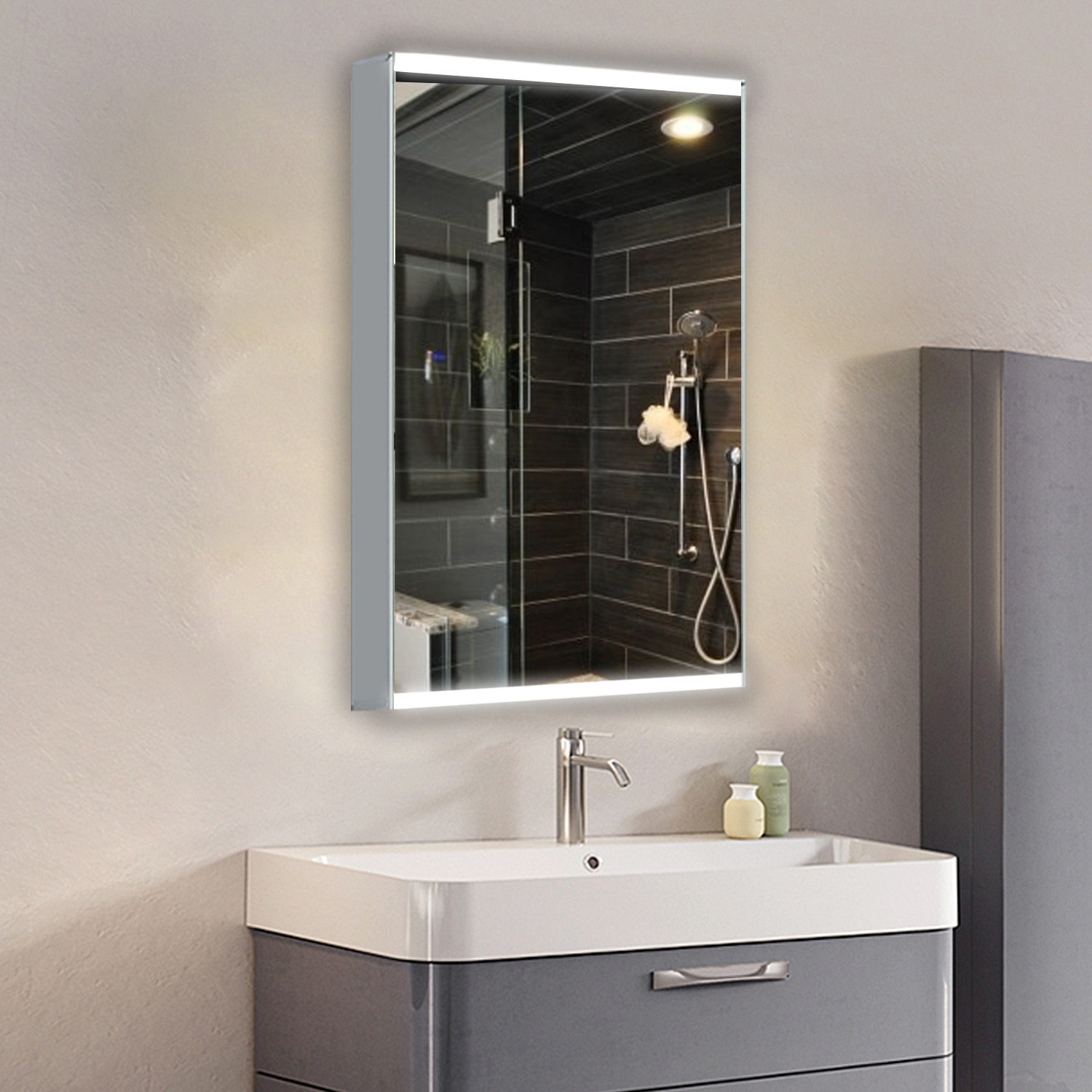 Latitude Run® Built-In Wall Mounted LED Bathroom Vanity Mirror Storage ...