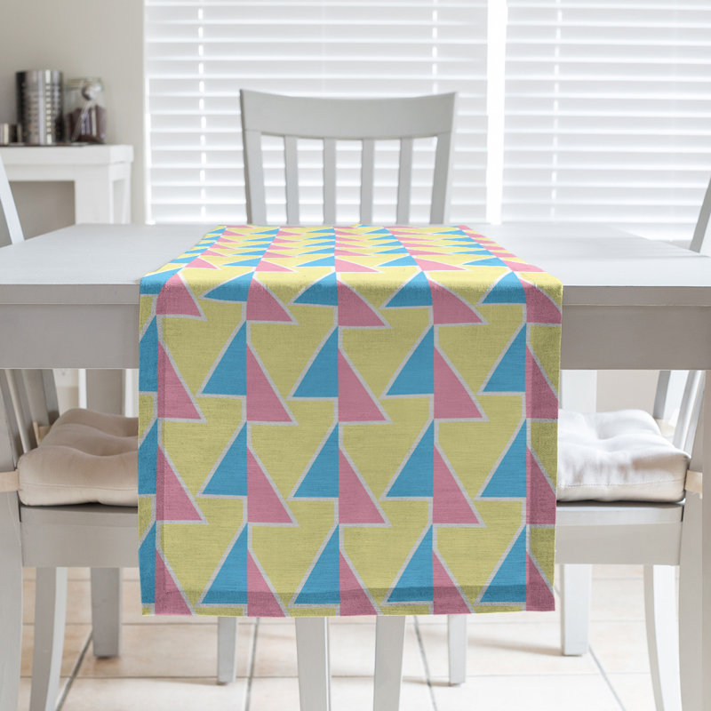 Chemin de table à flèches changeées, 16 po x 90 po, Bleu clair / rose / jaune
