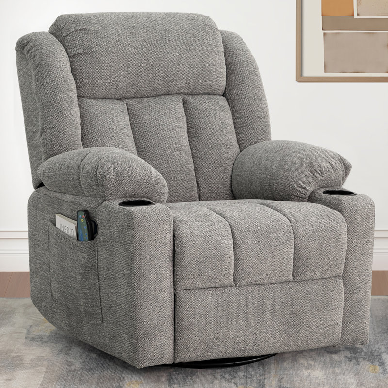 Latitude Run® Swivel Rocker Recliner Chair with Massage and Heat, Limestone