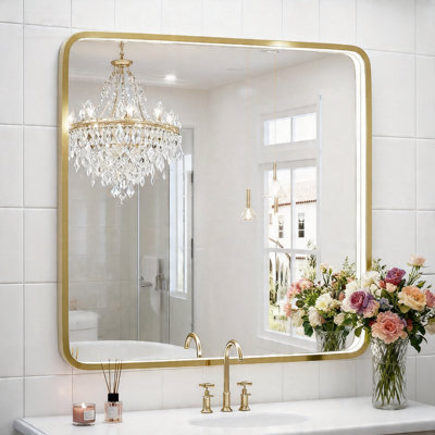 36"x36" Rectangle LED Bathroom Mirror, Metal Frame Vanity Mirror with Lights, Anti-fog, Dimmable&3 Colors Temperatures Adjustable, Memory Fuction