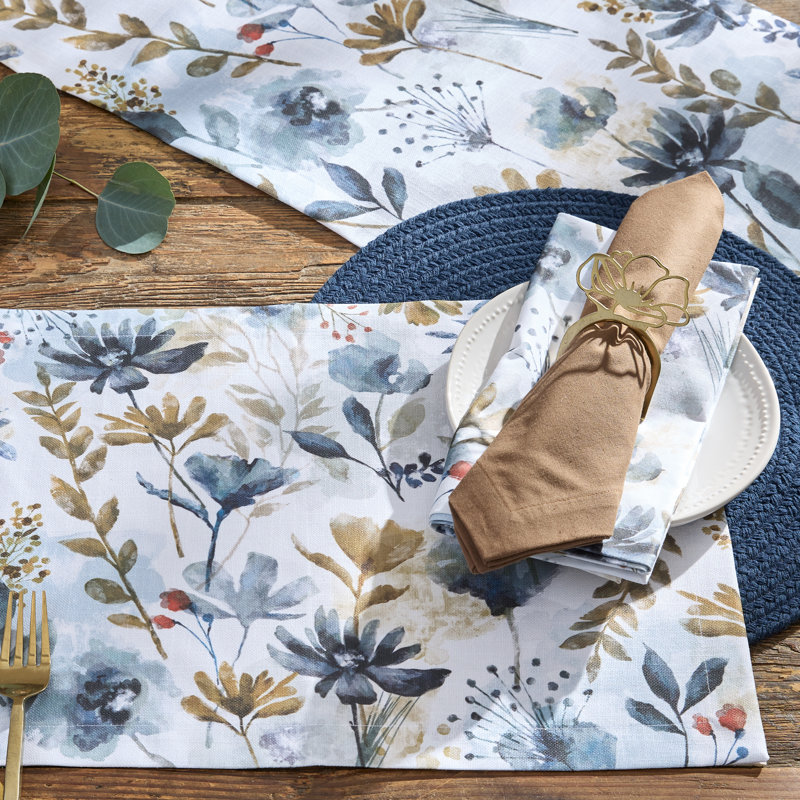  Ensemble de 4 serviettes blanches Bloomington, Bleu, Floral