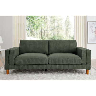 Corduroy Upholstered Square Arm Sofa With Wooden Legs