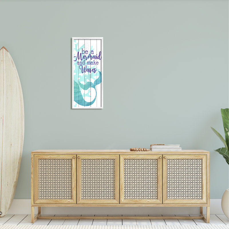 «Make Waves Mermaid Saying Calligraphy Turquoise Tail» par Kim Allen - impression, H 30 po x l 13 po x P 1,5 po