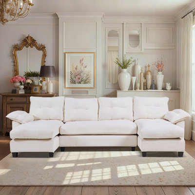 Bodhild 104.7" Chenille Sofa with Symmetric U-shaped Design, Convertible Pull-Out Bed, USB/Type-C Charging Ports, Detachable Armrests & Thick Cushions by Wade Logan