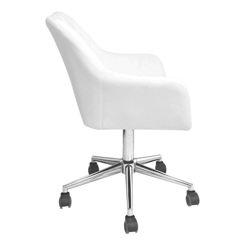 Fauteuil de coiffeuse pivotant Sadie, fauteuil de bureau à hauteur réglable, matériau en velours et courbes élégantes, Blanc