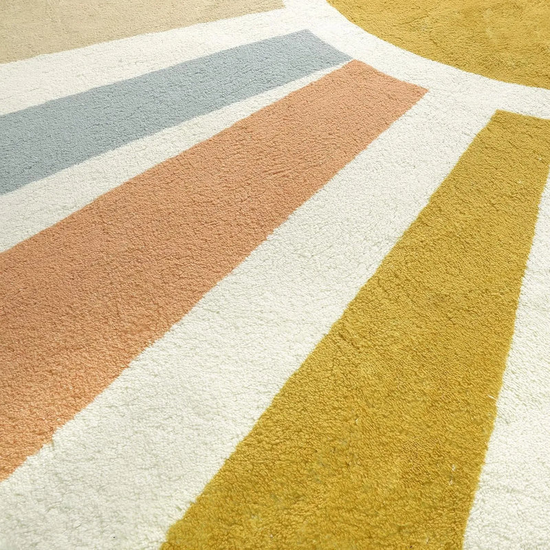 Boho Sun Circle Rug 4x4 Ft – Washable Non-slip Round Area Rug For Kids Room, Playroom & Bedroom, Colorful Rainbow Floor Carpet
