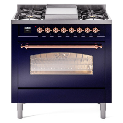 ILVE Nostalgie II Series 36 inch Dual Fuel Range with 6 Burners, Griddle (Glass Door)