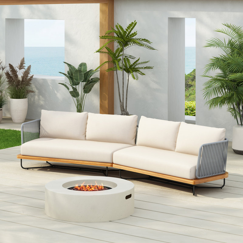 Ensemble de canapé modulaire d'extérieur en bois d'acacia tissé avec corde, beige