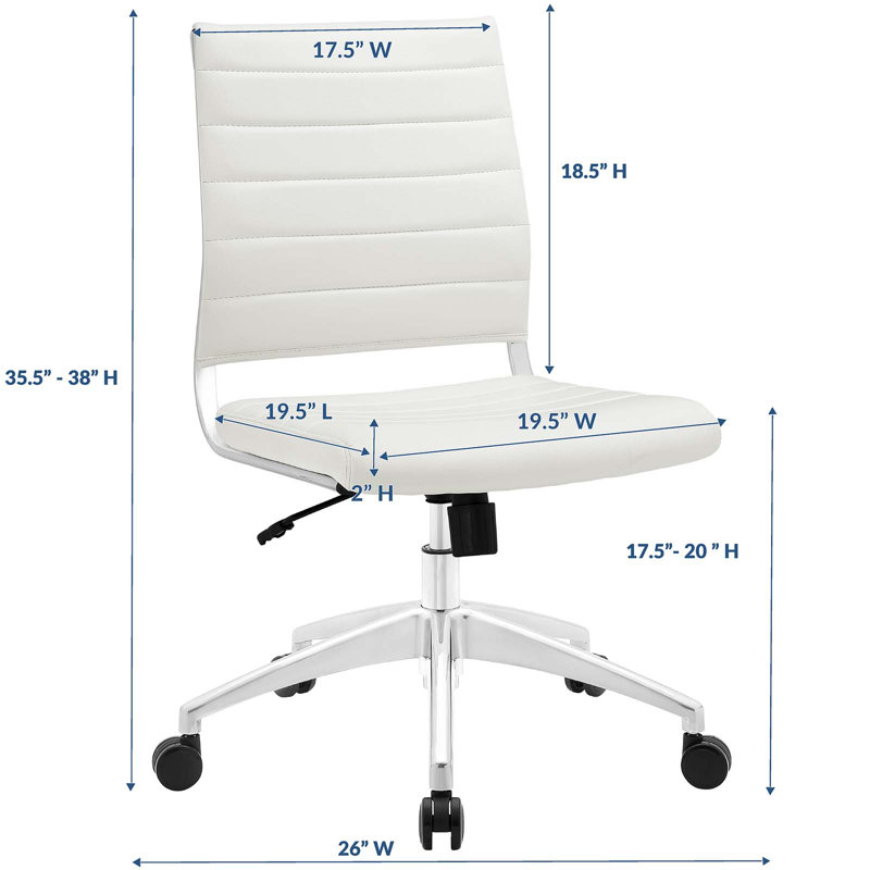 White Vinyl Armless Swivel Task Chair with Metal Base