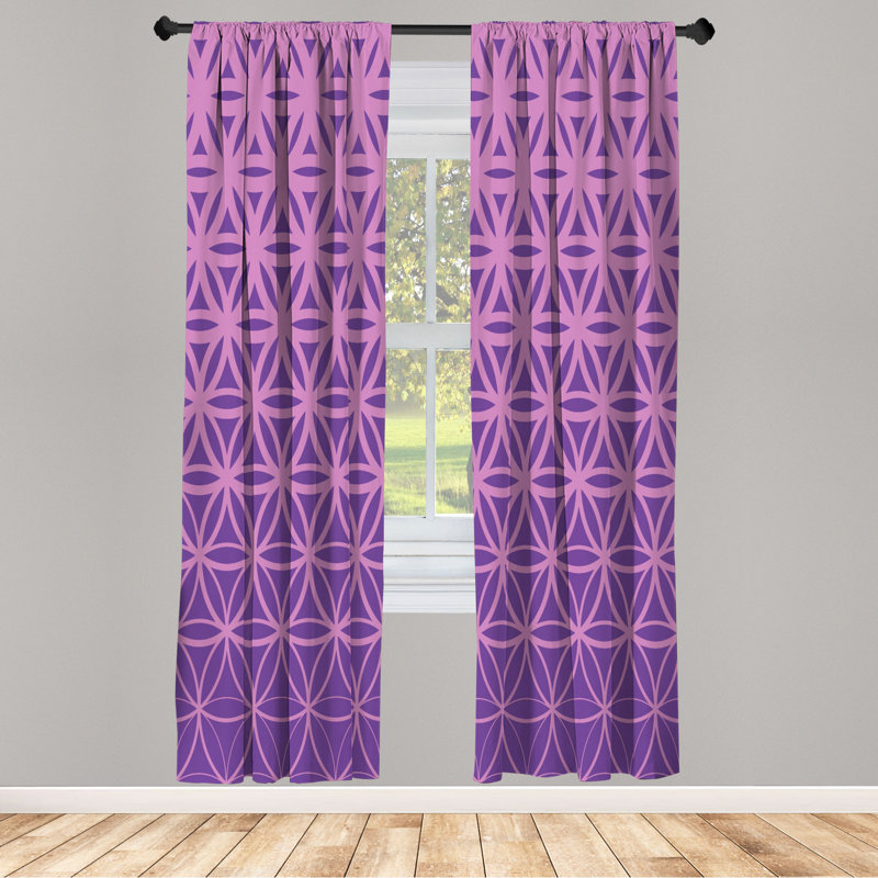 Microfiber Floral Semi-Sheer Rod Pocket Curtain Panels, 28" W x 84" L, Dark Purple